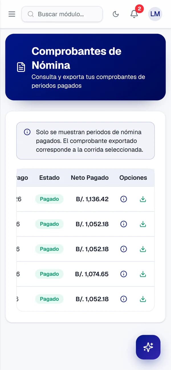 Comprobantes de pago en el autoservicio